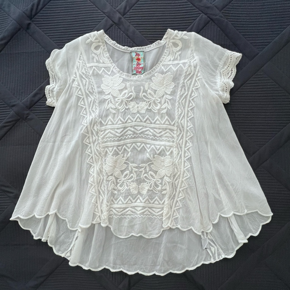 Johnny Was White Embroidered Top